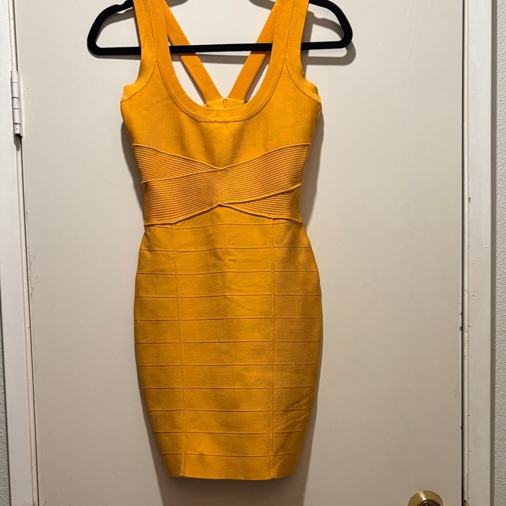 Guess by Marciano Yellow Mini Bandage Dress